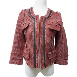 hinge red gray woven tweet open front jacket